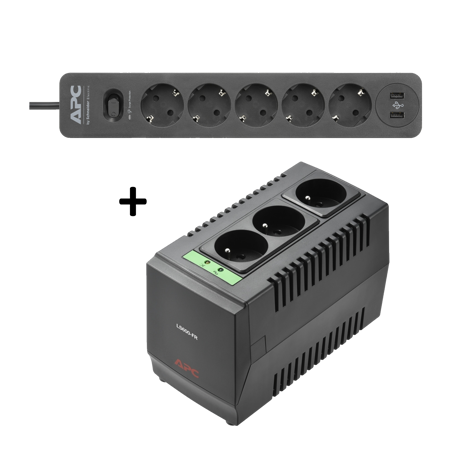 APC Line-R 600VA + APC Essential SurgeArrest 5 Outlet 2 USB Ports Black 230V Germany
