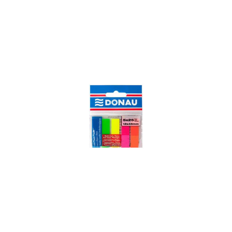 Lot de 12 Pochettes de 125 Index marques-pages DONAU 12x45 mm (5 Coul Fluo)