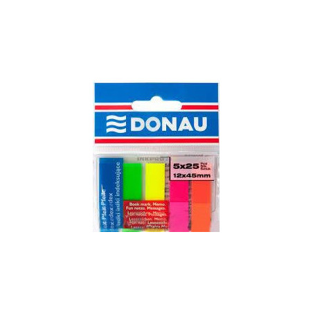 Lot de 12 Pochettes de 125 Index marques-pages DONAU 12x45 mm (5 Coul Fluo)