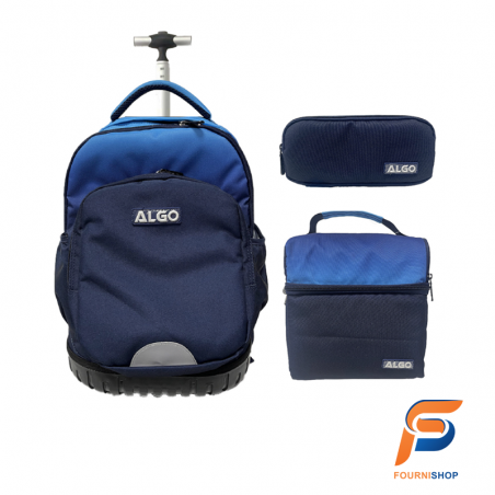 Cartable Scolaire Maroc Meilleure Qualité Trolley Blue Navy 3 Pièces Algo 17”
