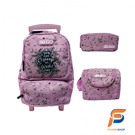 Cartable scolaire Maroc meilleure qualité - Cartable Trolley Girl World 3 Pièces Algo 16
