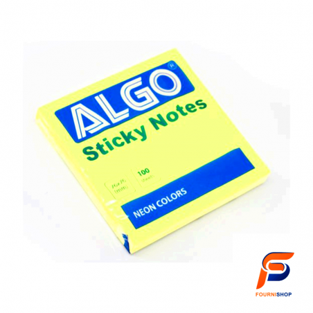BLOC NOTE ADHESIF 100 FEUILLES 76X76 mm JAUNE PASTEL ALGO