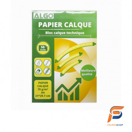 BLOC PAPIER CALQUE 70G A4 50 FEUILLES algo