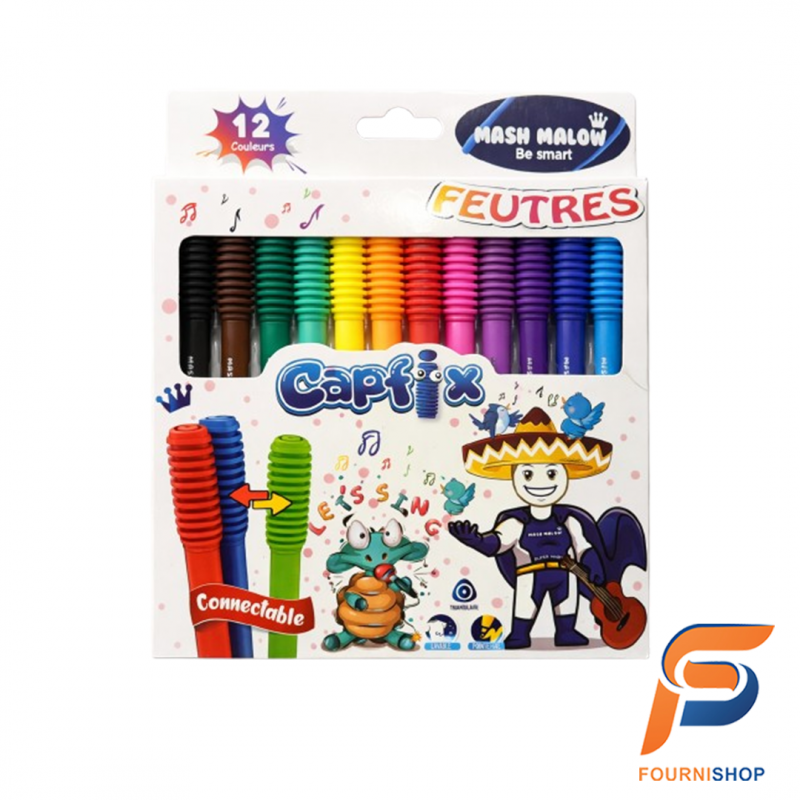 Mashmallow 12 Feutres Pointe Fine – Capuchons Connectables | KR971769 - Set Kawaii & Créatif |Maroc