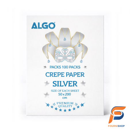 Papier Crêpon Argent (Silver) 50×200 cm – ALGO | Décoration Brillante & Créative | Maroc