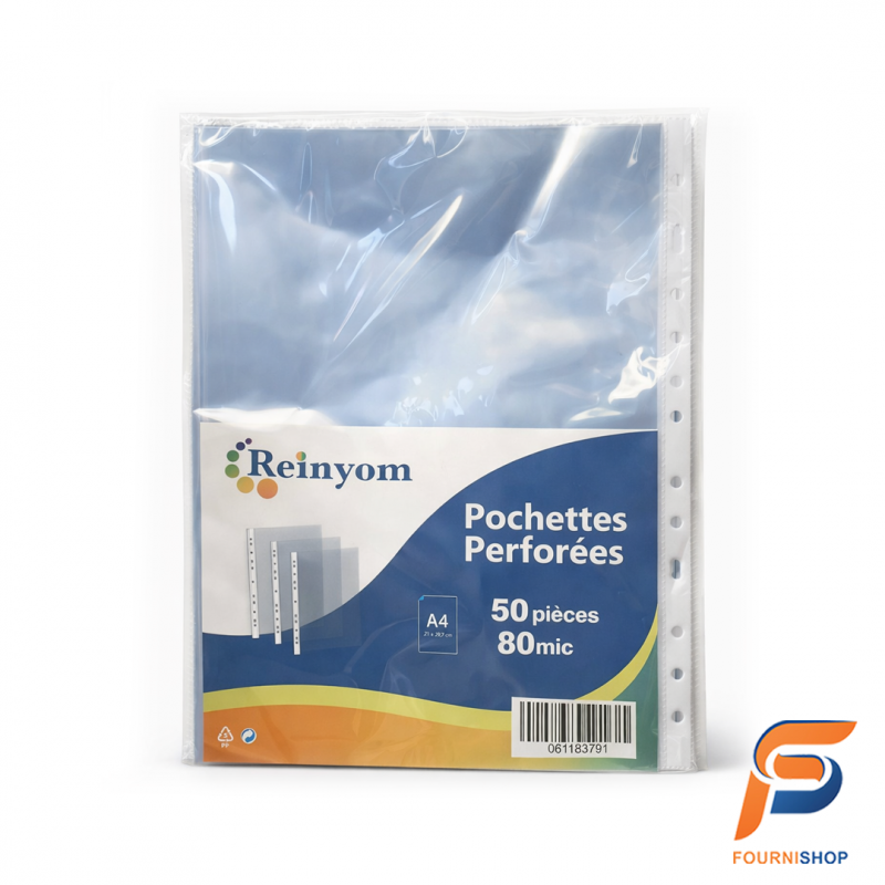 Lot de 50 Pochettes Perforées A4 80 Microns Reinyom | Protection Renforcée & Classement | Maroc