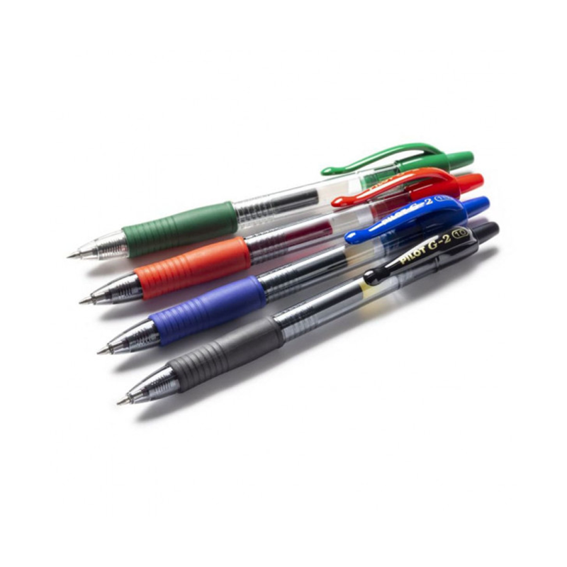 Pack de 4 Stylos Gel Pilot G-2 Bleu, Noir, Rouge, Vert - Écriture Fluide et Confortable | Maroc