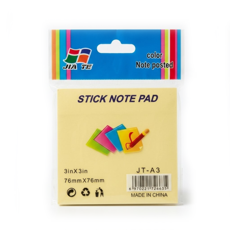 Bloc Sticky Notes 76×76 mm Jaune JT-A3 - Notes Adhésives Carrées | Maroc