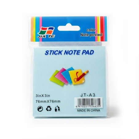 Bloc Sticky Notes 76×76 mm Bleu JT-A3 - Notes Adhésives Carrées | Maroc