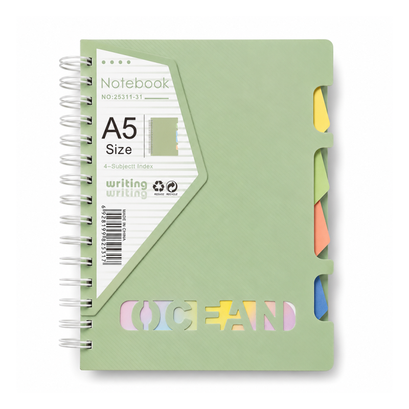 Notebook Spirale A5 Vert avec Séparateurs de Sujets 25311-31 - Carnet Organiseur | Maroc
