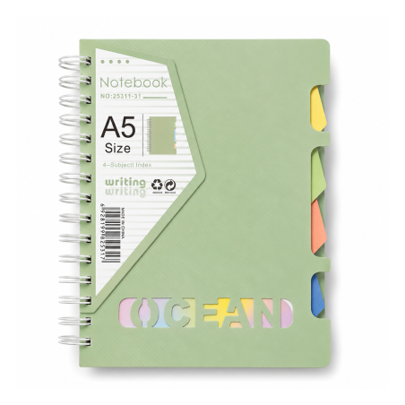 Notebook Spirale A5 Vert avec Séparateurs de Sujets 25311-31 - Carnet Organiseur | Maroc