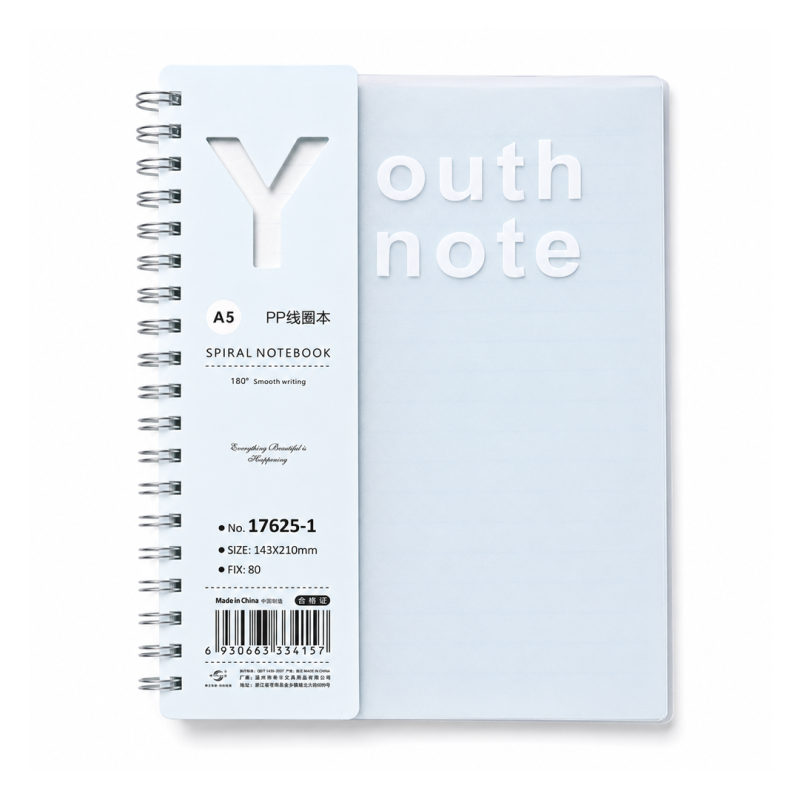 Notebook Spirale Métallique A5 Bleu Couverture PP Translucide - Youth Note 17625-1 | Maroc