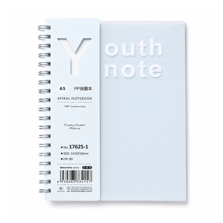 Notebook Spirale Métallique A5 Bleu Couverture PP Translucide - Youth Note 17625-1 | Maroc