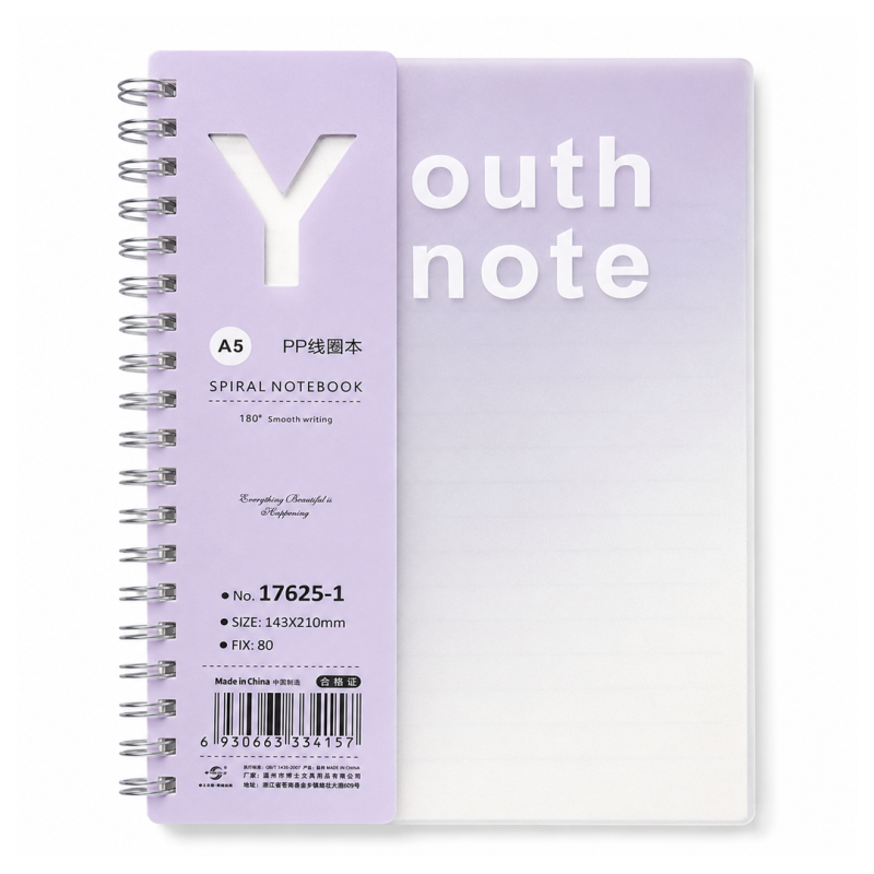 Notebook Spirale Métallique A5 Violet PP Translucide Youth Note 17625-1 - Carnet Moderne | Maroc