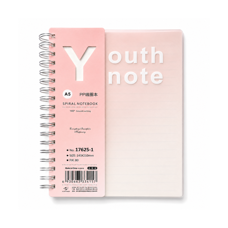 Notebook Spirale Métallique A5 Rose PP Translucide Youth Note 17625-1  Carnet Moderne | Maroc