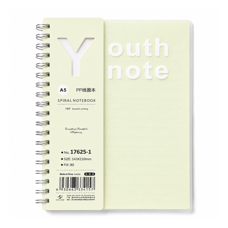 Notebook Spirale Métallique A5 Vert PP Translucide Youth Note 17625-1 - Carnet Moderne | Maroc