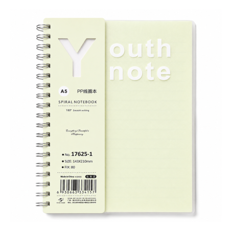 Notebook Spirale Métallique A5 Vert PP Translucide Youth Note 17625-1 - Carnet Moderne | Maroc
