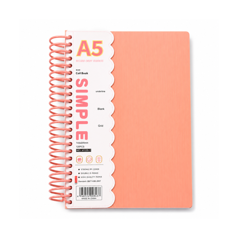 Notebook Simple A5 à Reliure Spirale 120 Feuilles Couverture PP Translucide Rose 41125-1 | Maroc