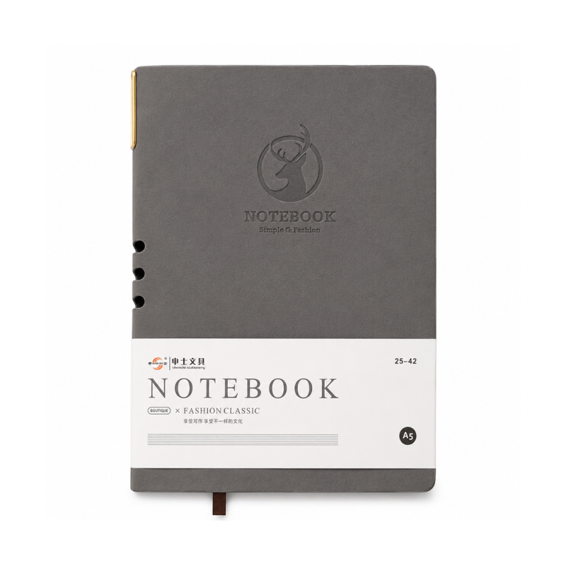 Notebook A5 Gris « Simple & Fashion » avec Logo Cerf Gaufré 141×206mm No. 25-42 | Maroc