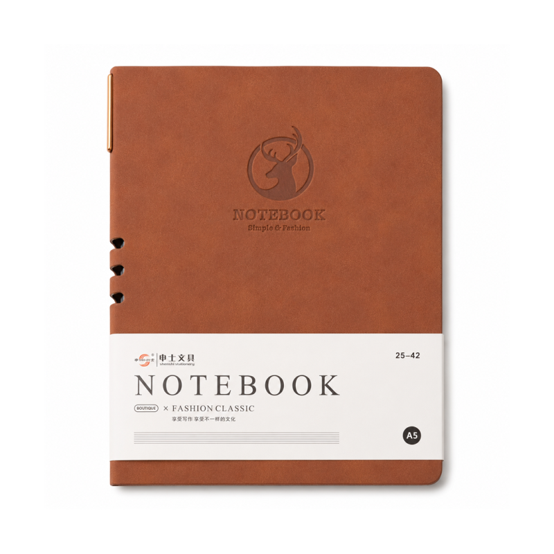 Notebook A5 Marron « Simple & Fashion » avec Logo Cerf Gaufré 141×206mm No. 25-42 | Maroc