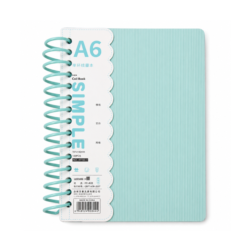 Mini Notebook Simple A6 à Reliure Spirale Couverture PP Translucide Vert 120 Pages No. 41150-1 | Maroc