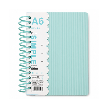 Mini Notebook Simple A6 à Reliure Spirale Couverture PP Translucide Vert 120 Pages No. 41150-1 | Maroc