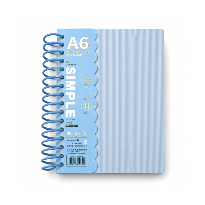 Mini Notebook Simple A6 à Reliure Spirale Couverture PP Translucide Bleu 120 Pages No. 41150-1 | Maroc