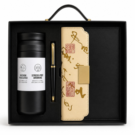 Coffret Cadeau Noir Élégant avec Stylo & Thermos - Set Cadeau Premium | Maroc