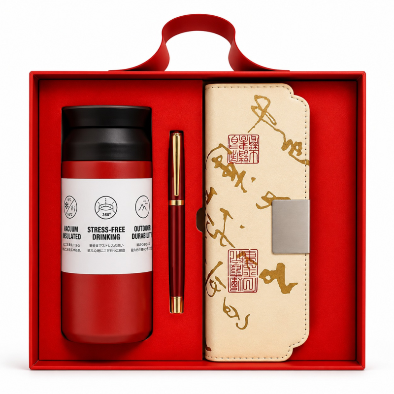 Coffret Cadeau Rouge Élégant avec Stylo & Thermos - Set Cadeau Premium | Maroc