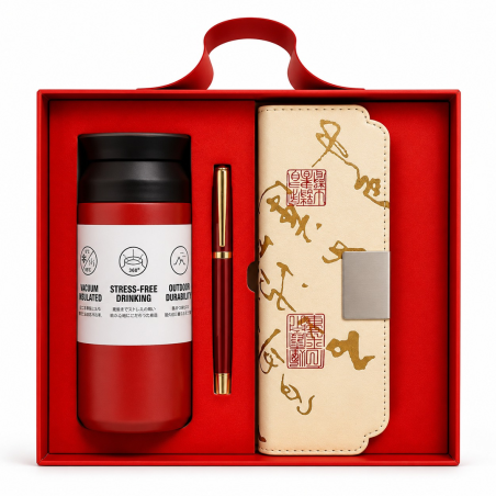 Coffret Cadeau Rouge Élégant avec Stylo & Thermos - Set Cadeau Premium | Maroc