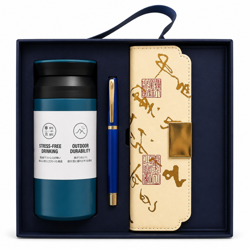 Coffret Cadeau Bleu Élégant avec Stylo & Thermos - Set Cadeau Premium | Maroc