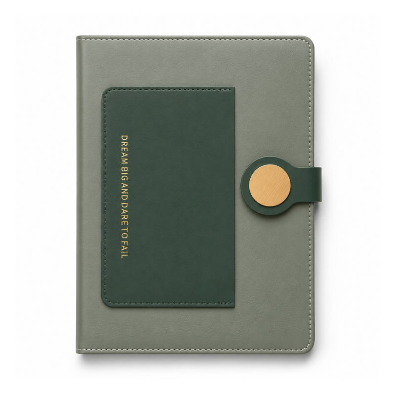 Carnet A5 en Similicuir Vert Kinkele T2601 avec Poche Avant et Fermeture Magnétique - Design Élégant | Maroc