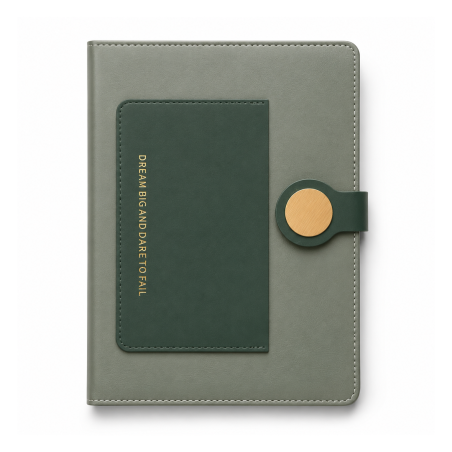Carnet A5 en Similicuir Vert Kinkele T2601 avec Poche Avant et Fermeture Magnétique - Design Élégant | Maroc