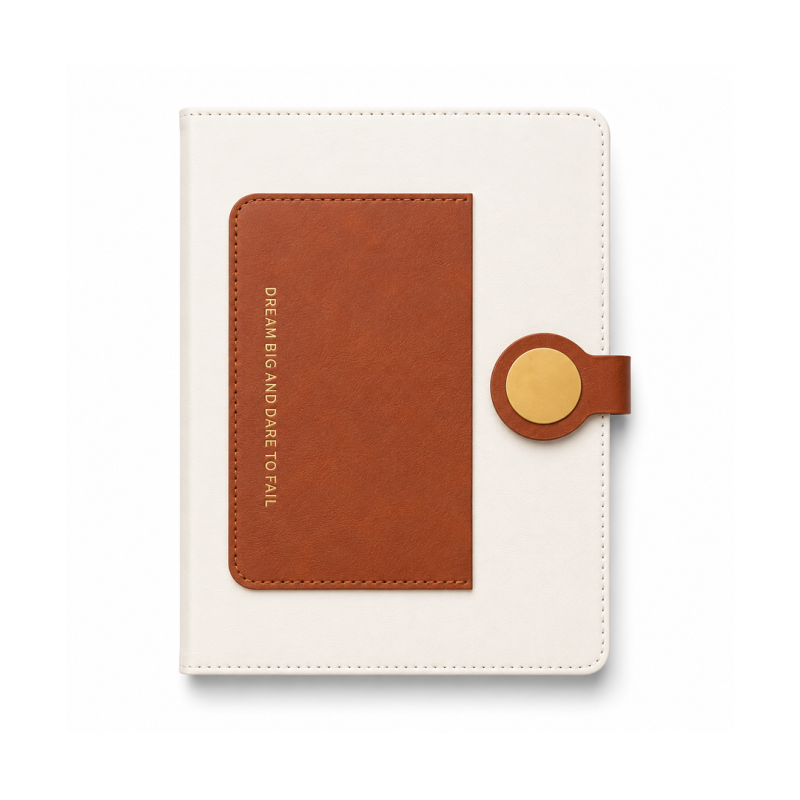 Carnet A5 en Similicuir Beige Kinkele T2601 avec Poche Avant et Fermeture Magnétique - Élégance Minimaliste | Maroc