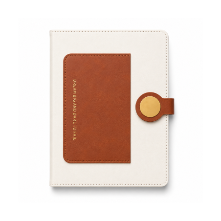 Carnet A5 en Similicuir Beige Kinkele T2601 avec Poche Avant et Fermeture Magnétique - Élégance Minimaliste | Maroc