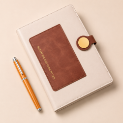 Carnet A5 en Similicuir Beige Kinkele T2601 avec Poche Avant et Fermeture Magnétique - Élégance Minimaliste | Maroc