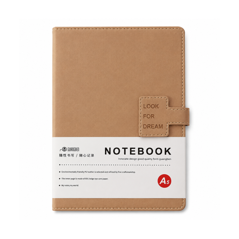 Notebook A5 Marron Guangben avec Couverture en Cuir Synthétique - Élégance Premium | Maroc