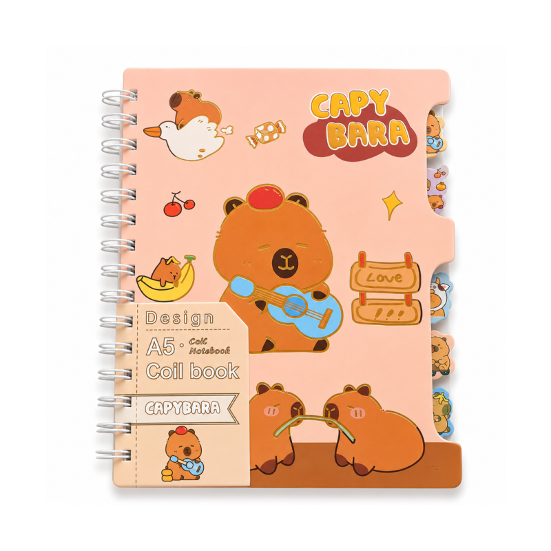 Carnet à Spirales A5 Marron Capybara avec Couverture Illustrée - Mignon et Tendance | Maroc
