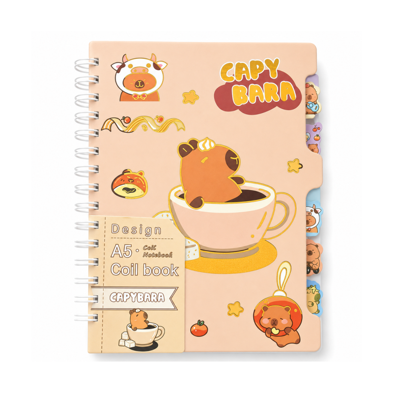 Carnet à Spirales A5 Orange Capybara avec Couverture Illustrée - Mignon et Original | Maroc