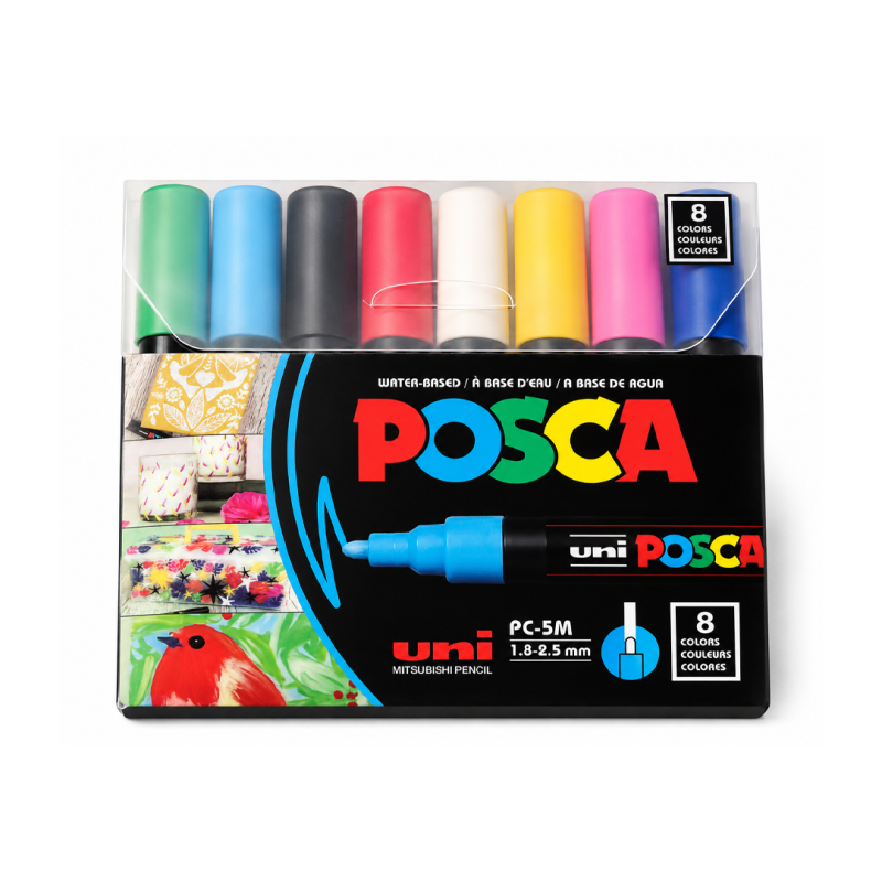 Set de 8 Marqueurs de Peinture Acrylique UNI POSCA PC-5M - Pointe Conique Moyenne 1,8 à 2,5 mm | Maroc
