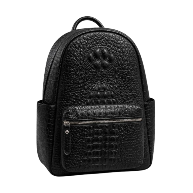 Sac à Dos en Cuir Noir Effet Crocodile avec Poche Avant Zippée - Élégant et Fonctionnel | Maroc