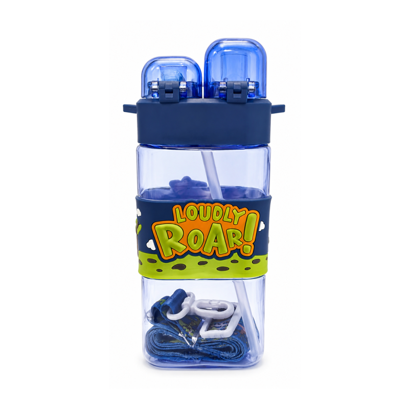 Bouteille d’Eau Bleue Carrée avec Motif Dinosaure "LOUDLY" - Gourde Enfant Originale | Maroc