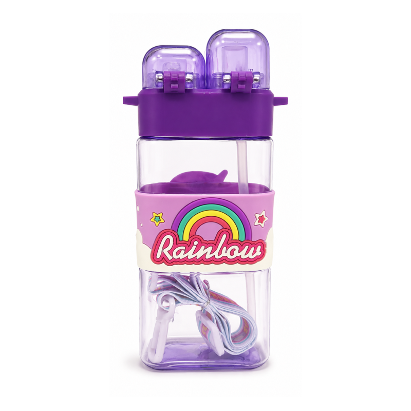 Bouteille d’Eau Violet pour Enfants avec Motif Arc-en-Ciel et Sangle de Transport - Colorée et Pratique | Maroc