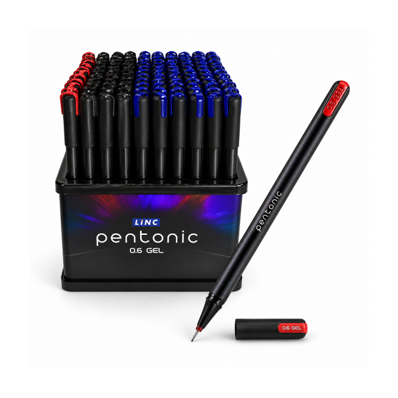 Stylo Gel LINC Pentonic 0.6 mm Rouge – Tub de 100 Stylos - Écriture Fluide et Précise | Maroc