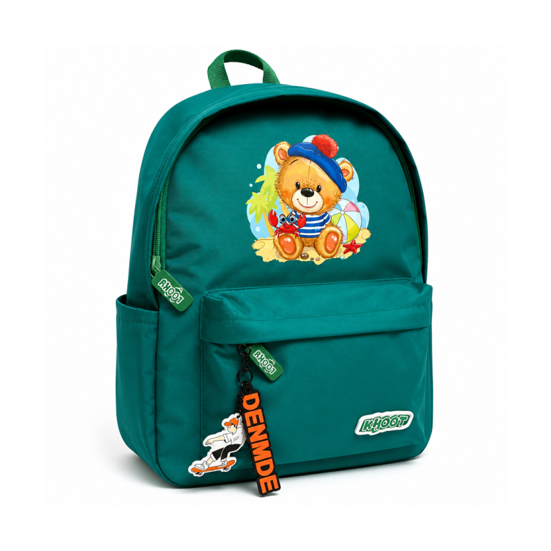 Sac à Dos 16" Enfant Vert à 2 Poches avec Porte-Clés - Motifs Fille et Garçon | Maroc