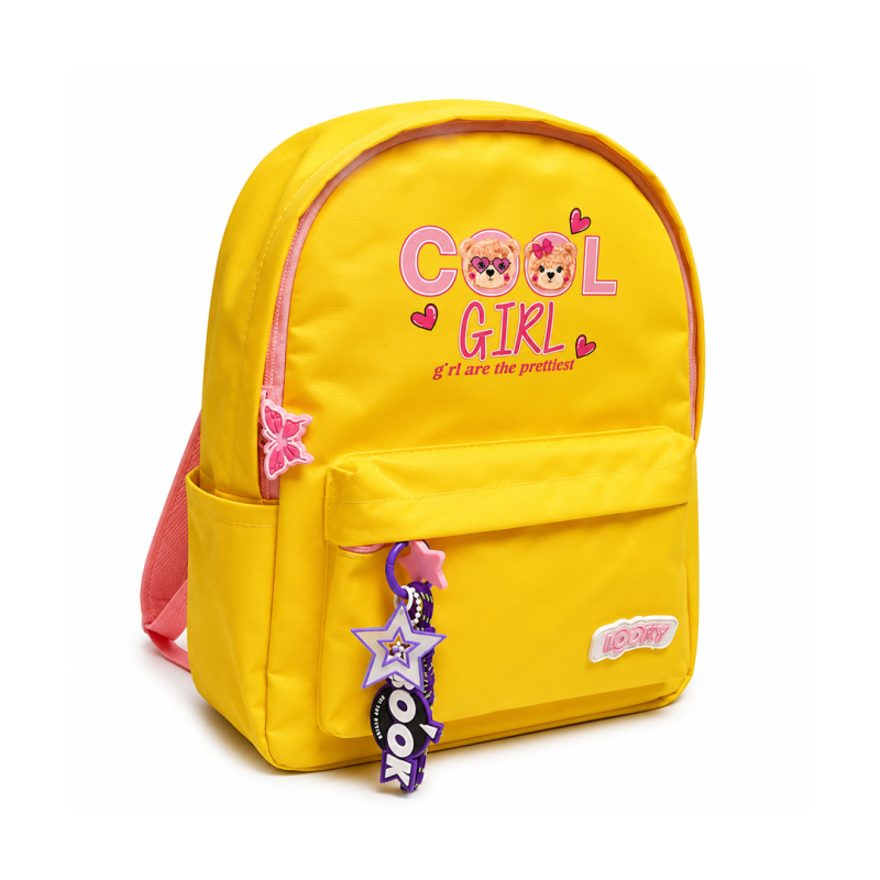 Sac à Dos 16" Enfant Jaune à 2 Poches avec Porte-Clés - Motifs Fille et Garçon | Maroc