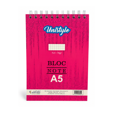 Bloc-Notes A5 à Spirale Multicolore UNISTYLE 47951 – 160 Pages 70g - Pratique et Coloré | Maroc