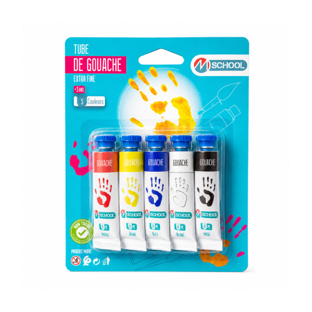 Gouaches M.SCHOOL 5 Tubes en Blister Réf. 901005 - Peinture Gouache pour École, Dessin et Loisirs Créatifs |Maroc