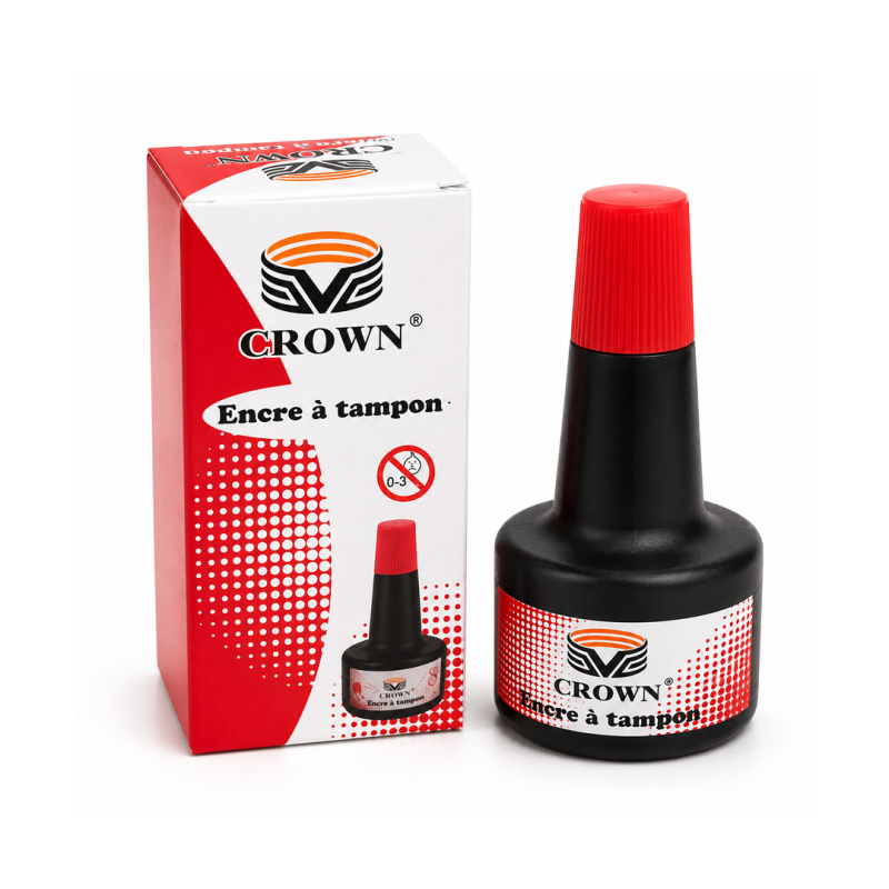 Encre à Tampon Rouge CROWN 30 ml Réf. E030R - Recharge pour Tampons Encreurs et Cachets Administratifs | Maroc
