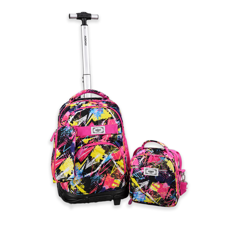 Set Cartable Trolley à Roulettes 3 Pièces - Sac à Dos, Sac Repas et Trousse - Motif Multicolore  | Maroc